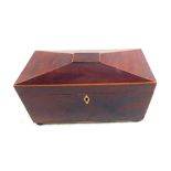 A 19th Century inlaid Mahogany Sarcophagus two compartment tea caddy
