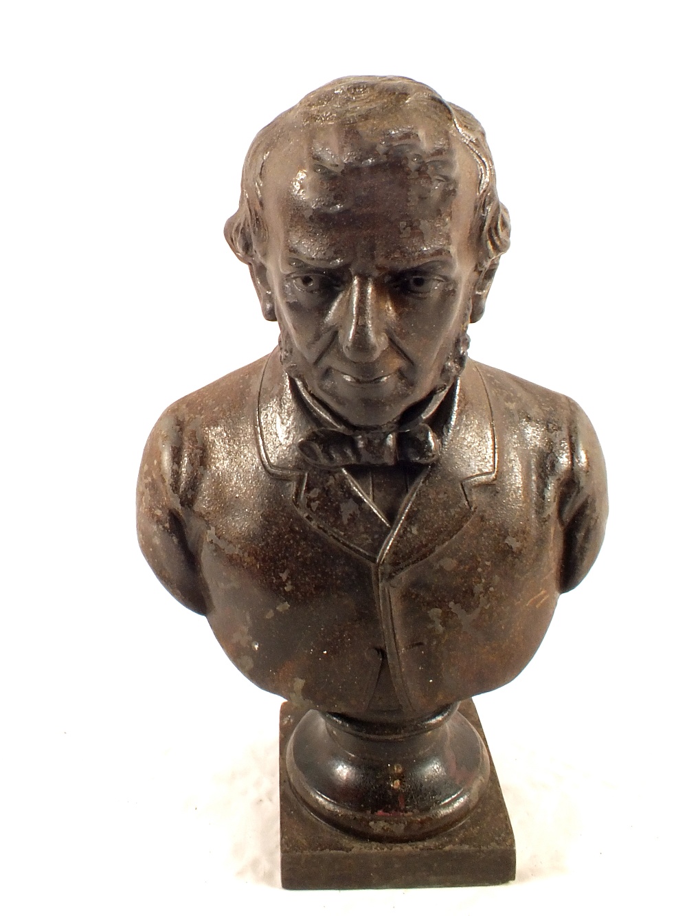 A Victorian iron bust of Gladstone,