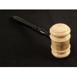 A vintage Ivory and Ebony gavel with presentation inscription