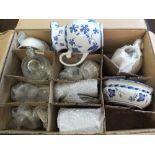 Four Japanese eggshell tea sets plus a Queen Anne floral tea set (four trays and a box)