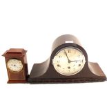 An Oak striking mantel clock plus a small Quartz clock