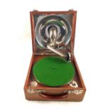 A Decca Trench gramophone in brown leatherette case,