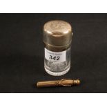 A Silver top scent bottle with inscribed initials plus a Gold plated propelling pencil