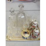 A pair of cut glass decanters plus other china and glass