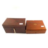 A 19th Century Mahogany two compartment tea caddy plus a case of Silver plated forks