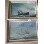 Joe Crowfoot, two oils on board of Steam Drifters, LT1297 and LT736,