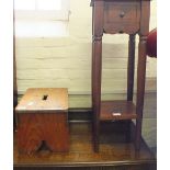 A mahogany plant stand and two stools