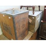 A tea chest and a ply wood box