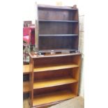 A yew veneer open bookcase and one other