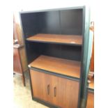 Two office cabinets and a filing cabinet in black and formica covering