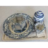 A Johnson Bros blue and white soup plate,