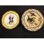A Quimper figure decorated plate plus one other