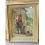 Jos Fisher, 19th Century oil on canvas of a gardener at water butts, dated 93,