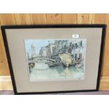 A silk picture of a Venetian canal scene,