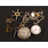 Two lady's Silver pocket watches, one with rope chain and 1851 Gold dollar,