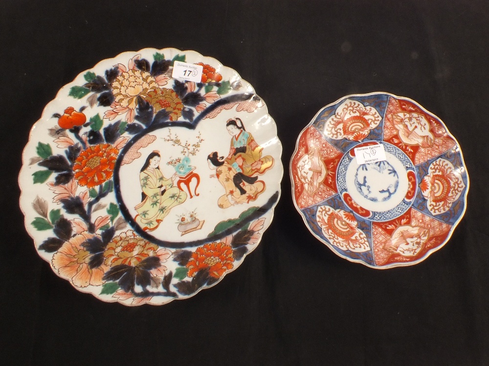 A 19th Century Imari petal edge plate with Geish and floral decoration plus one other