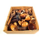 Various items of small treen including nutcrackers, puzzle balls,