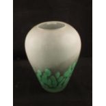 A mottled green bulbous Art Glass vase