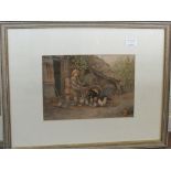 Two Victorian style oleographs plus other pictures,