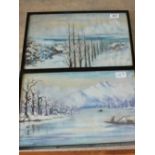 A pair of snow scene oils, monogrammed CB,