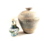 A Chinese polychrome vase plus a bulbous pottery jar