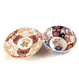 A 19th Century Imari plate plus a floral bowl (stapled crack)