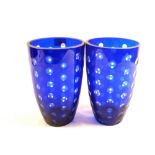 A pair of Bohemian blue overlaid glass vases