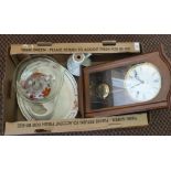 A modern 31 day wall clock plus china and glass