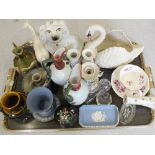 A Victorian Staffordshire dog plus other china and glass