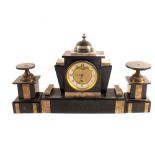 A marble three piece clock garniture