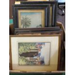 A pair of Egyptian watercolours plus other pictures including framed cigarette cards