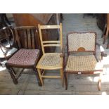 A Bergere elbow chair and two others