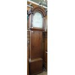 A 19th Century oak eight day longcase clock with painted arch dial,