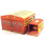 A Mettoy Joytown fire brigade tin plate fire station plus a clockwork fire squad building and car