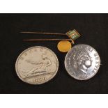 An American Gold 1852 dollar on stick pin plus one other stick pin,