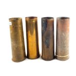 Three WWI 18pr shell cases with a 25pr example