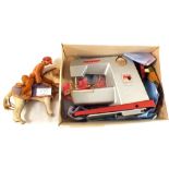 An Edith Reynolds skin horse and rider plus a boxed Vulcan childs sewing machine