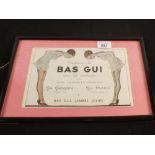 A framed French 'Bas Gui" stocking advert