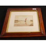 A monogrammed watercolour 'On The Waveney' dated 1910 in maple frame