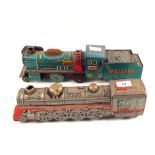 A Japanese Kanto Toys tin plate overland Choo Choo Express Loco (missing side rail) plus one other,