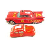 Two tin plate fire chief cars (one friction Drive),