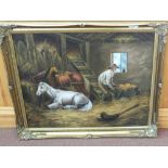 An oil on canvas of a horse stable, marked Stannard,