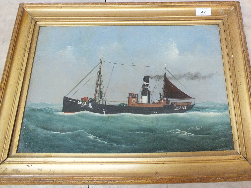 George Race (1872-1957), oil on board Steam Drifter LT532 Strathberry, signed and dated 1923,