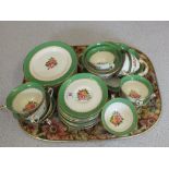 A Crescent green and floral tea set