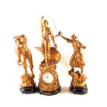 A gilded spelter clock garniture of nautical theme (later movement) titled Cod Fishing,