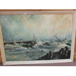 An early Geoffrey Chatten oil on board of fishing vessels returned to Great Yarmouth Harbour during