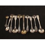 Ten various silver cruet spoons,