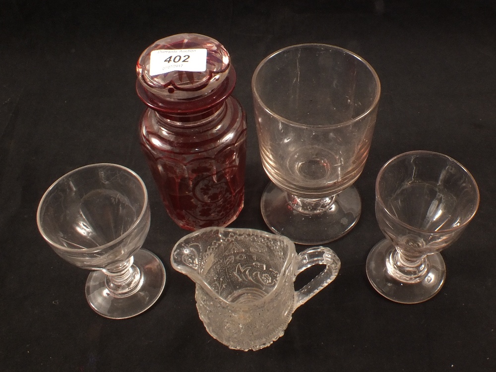 A 19th Century rummer and two other glasses,