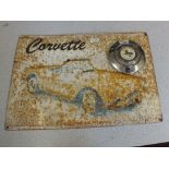 Armstrong Siddeley wheel cap (original) with a Corvette advertising sign (original)