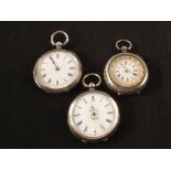 Three silver cased fob watches